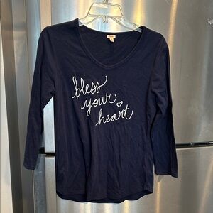 Reba Navy Blue Top with Script Design